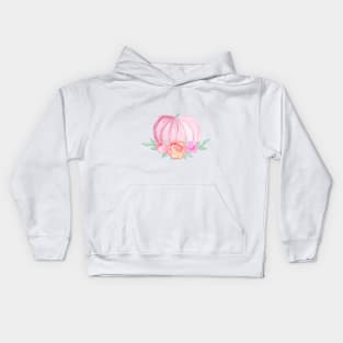 Watercolor pink pumpkin with floral Kids Hoodie